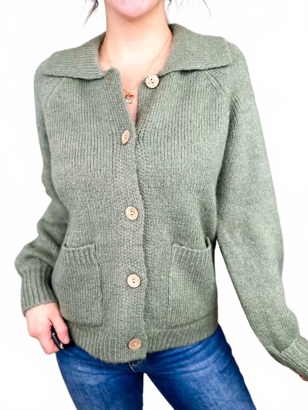 NEW STACCATO keep me cozy knit long sleeve cardigan in sage green